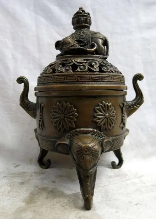 8 &quotКитайская латунная медная декоративная картина слон Курильница статуя