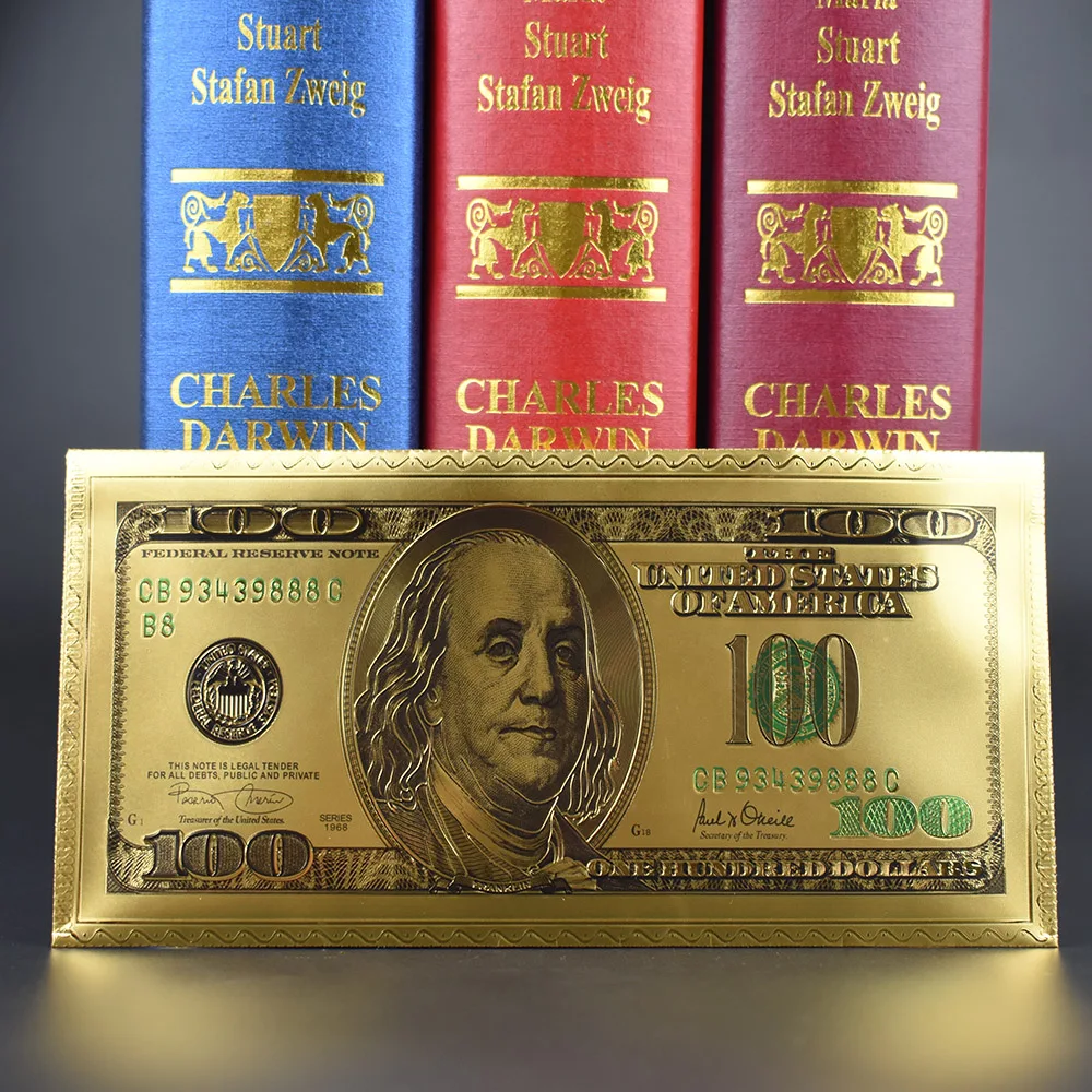 Лидер продаж в США 100 долларов Золотая цветная фольга для банкнот искусственные