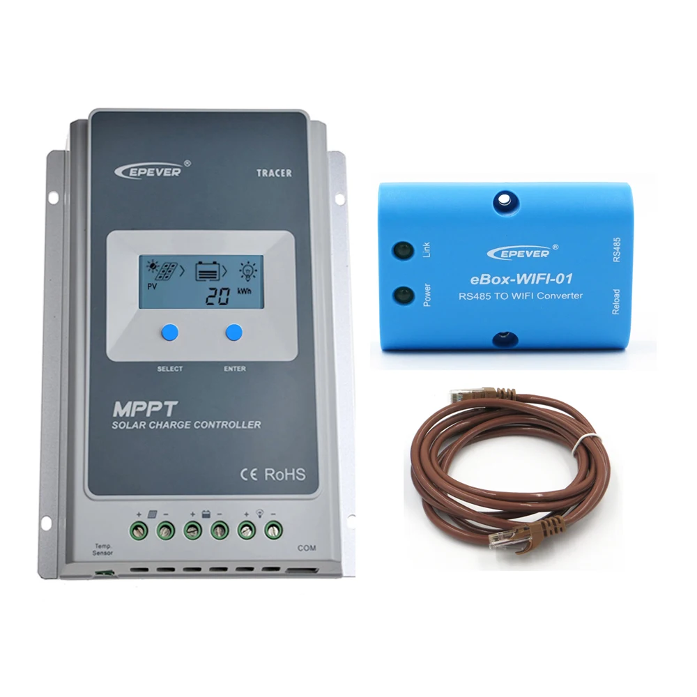 Трассировщик 10A 20A 30A 40A 1210AN 2210AN 3210AN 4210AN с Wi Fi ebox MPPT Контроллер заряда солнечной