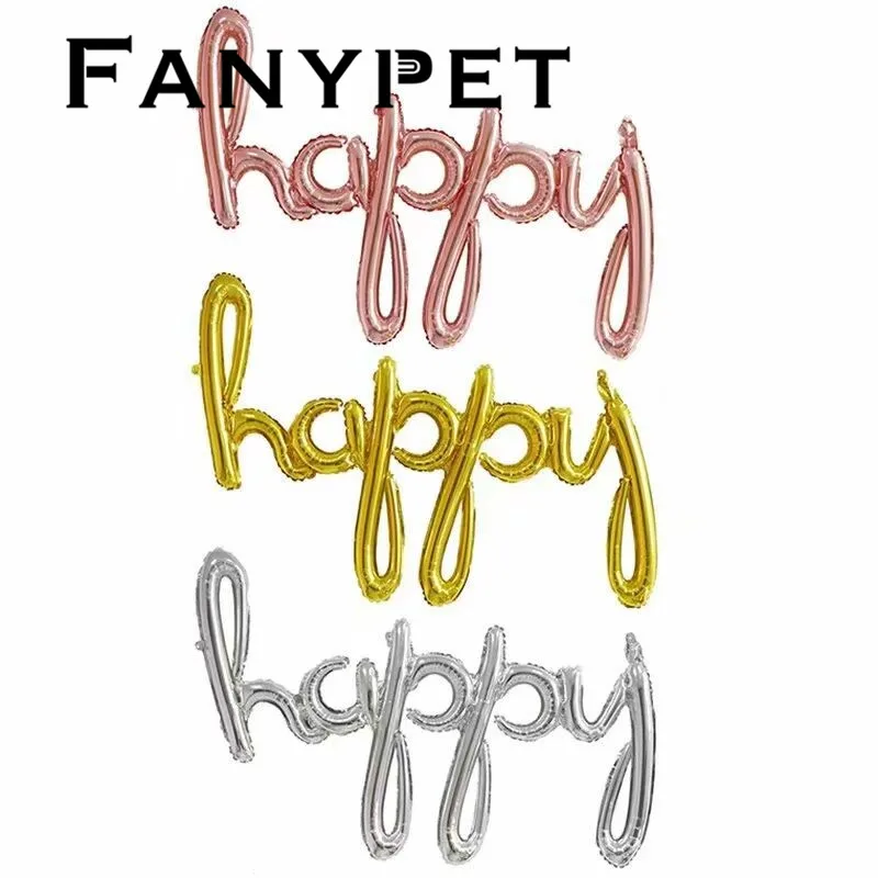 10 шт. script розовое золото звено Happy Фольга шарики Baby Shower 1st День рождения Декор