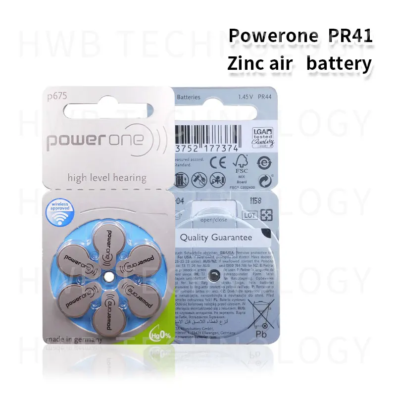 5 шт. в упаковке (30 шт.) Оригинальная батарея PowerOne PR44 P675 A675 S675 цинковая воздушная