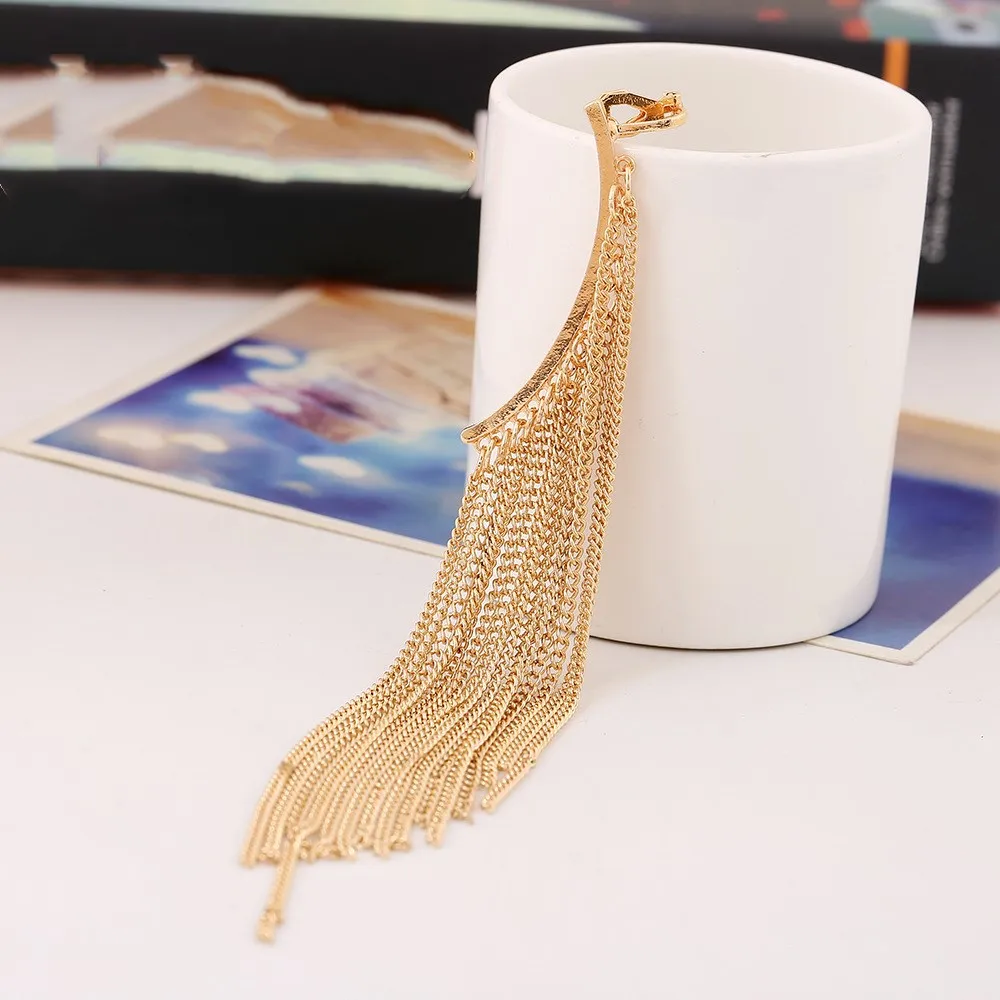 Женские серьги пусеты с кисточками 1 шт. в стиле панк длиной 10 см золотистого и