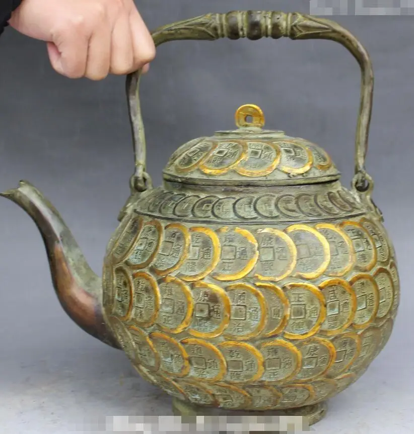 12 &quotКлеймо Китайский Бронзовый Свинка Богатство Деньги Чайник Банк Вина Кувшин