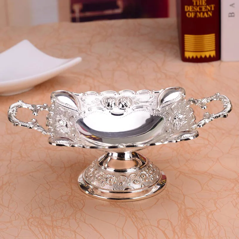 Новые блестящие Посеребренная фрукты блюдо с ручкой десерт сладкий Миски