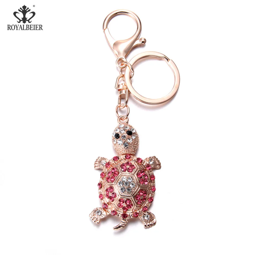 

RoyalBeier 1pc Cute Gold-color Fashion Animal Metal Key Holder Rhinestone Keychains Car Keyring Turtle Women Handbag Tortoise