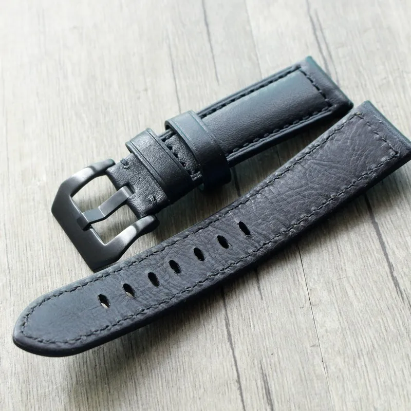 Ремешок из коровьей кожи для часов Fossil Panerai Черный винтажный браслет наручных 20