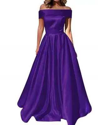 Long style Violet Простое Длинное Макси платье невесты банкетное атласное с вырезом «лодочкой» с открытыми плечами длиной до пола пикантное вечернее платье на заказ - Цвет: Long style Violet