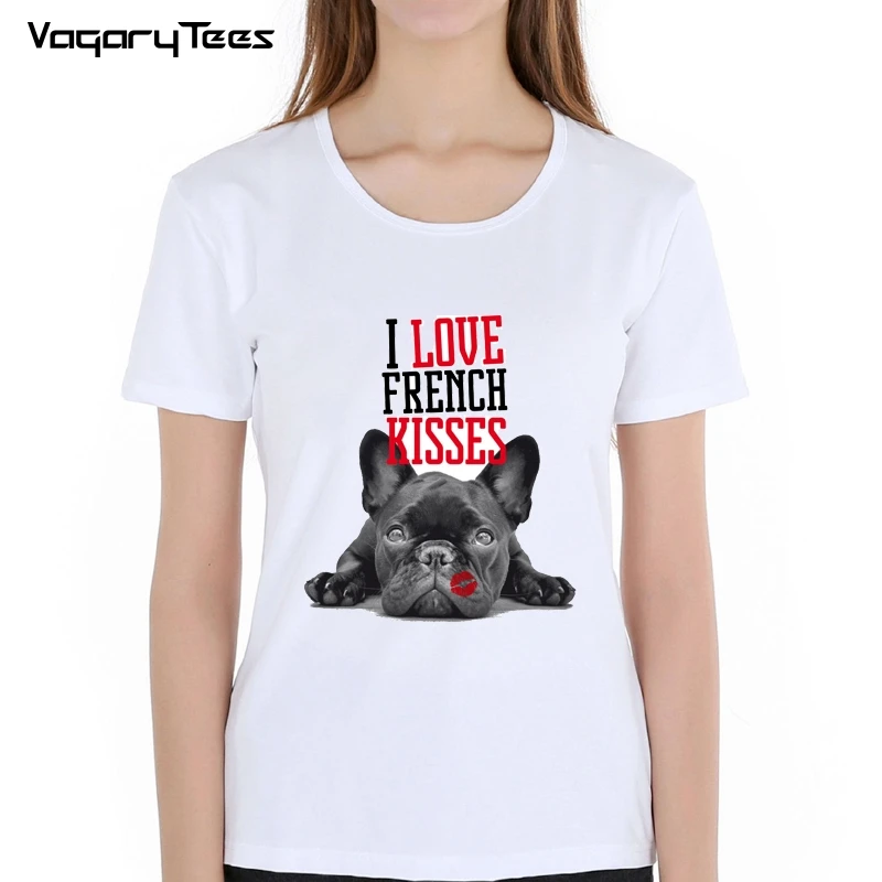 

2019 Harajuku I Love French Kiss Women T-Shirt French Bulldog lovers print T Shirt summer fashion casual Tops lovely girl Tees