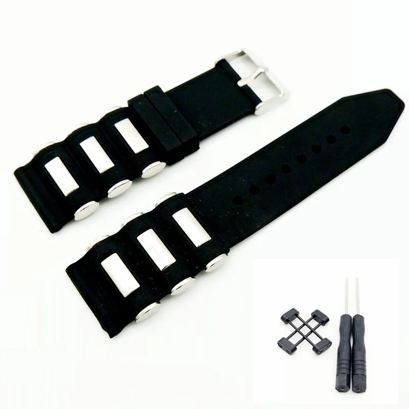 

For Suunto Core Watch Strap Band Rubber Silicone & Stainless Steel Watchband With Clasp Buckle And Black / Silver Adapters 24MM