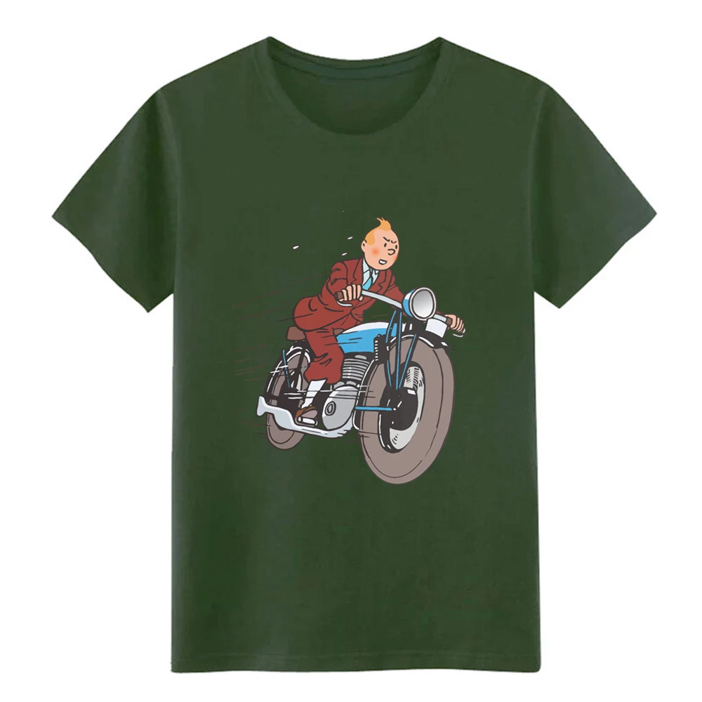 tintin bike t shirt Print cotton O-Neck Family Cute Authentic Summer Style Vintage | Мужская одежда