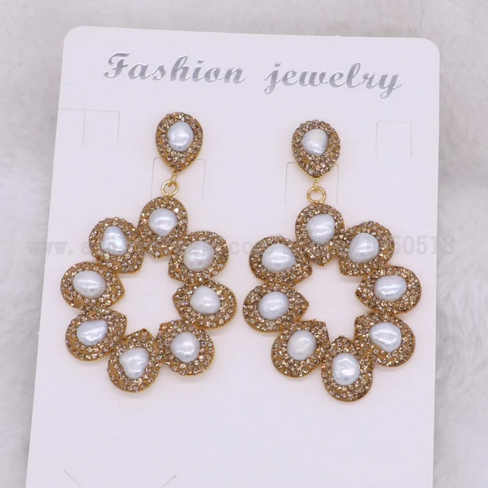 5 пар модные серьги в форме цветка с натуральным жемчугом капли Стразы ювелирные
