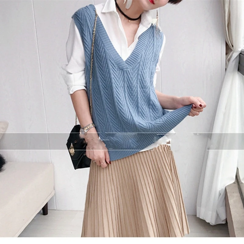 

MVLYFLRT Spring and Summer New Women's V-neck Knit Vest Wild Pullover Loose Sleeveless Sweater Openwork Sweater Wear Large Size