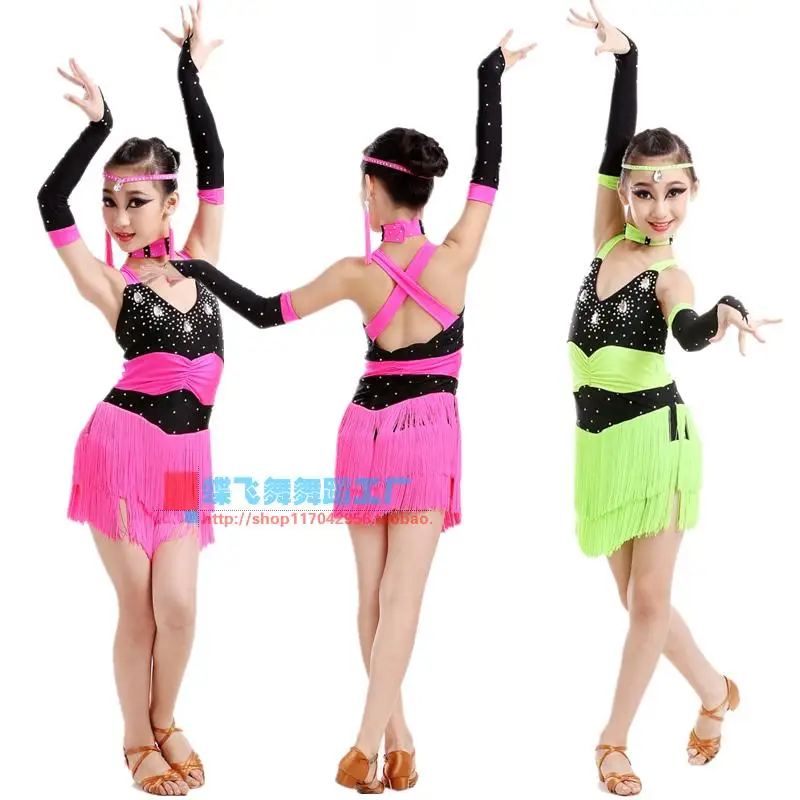 Костюм для латинских танцев взрослых и детей платье со стразами кисточками