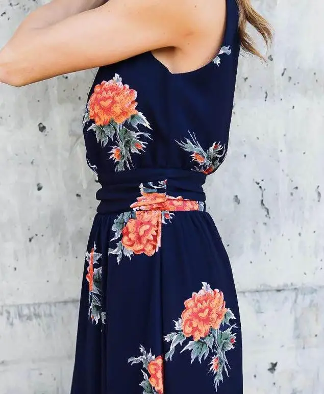 Повседневное без рукавов Цветочный принт Глубокий V Средства ухода за кожей шеи