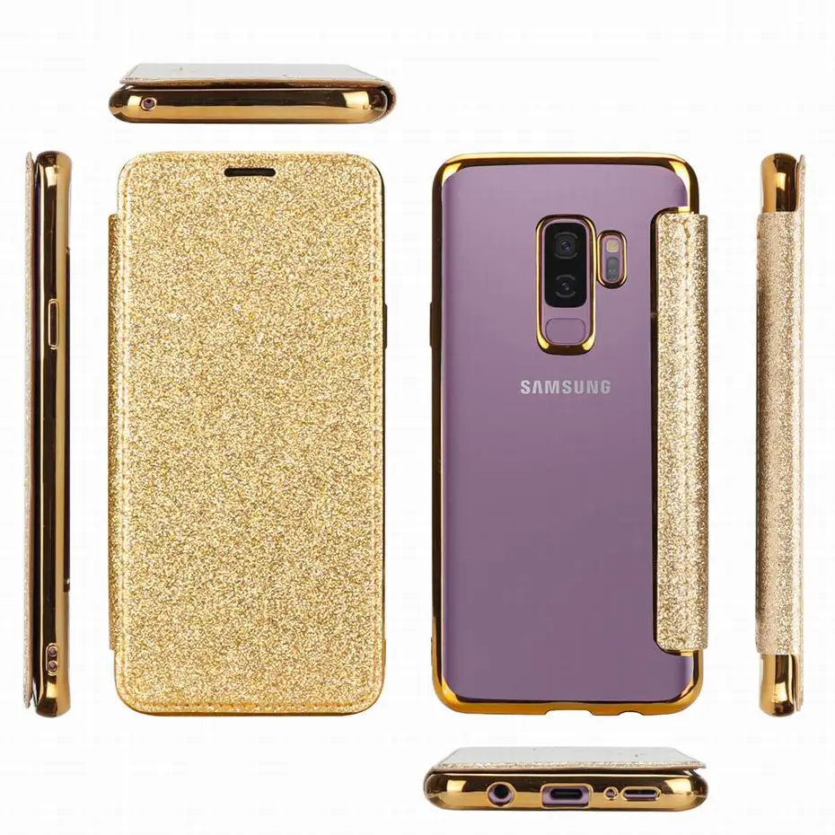 Bling Глянцевая искусственная кожа флип чехол для samsung Galaxy S10 S10e S7 S9 S8 Edge Plus Чехол