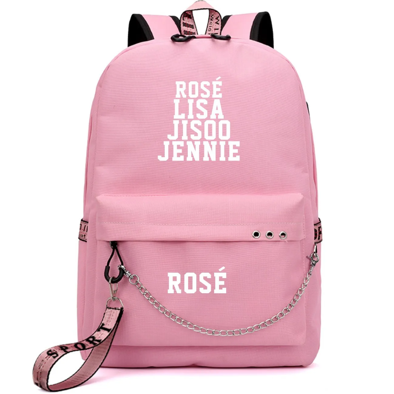 BLACKPINK JISOO Rose Lisa, рюкзак для путешествий, usb зарядка, рюкзак для ноутбука, женский розовый рюкзак, холщовые школьные сумки, черный розовый Rugzak - Цвет: ROSE-2