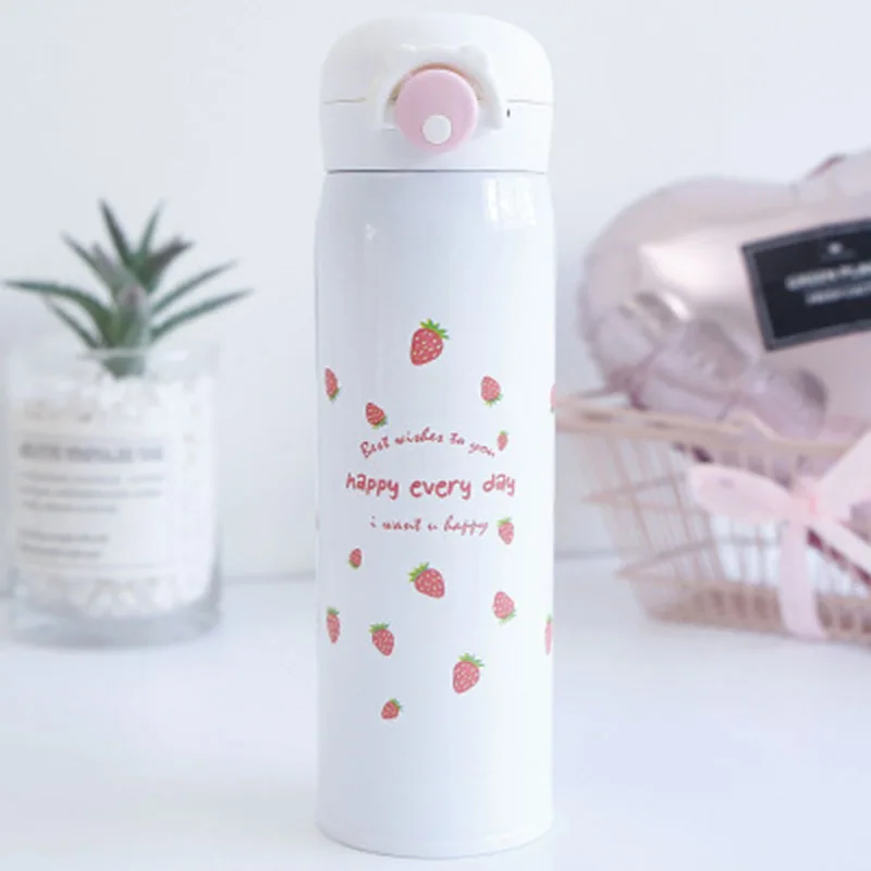 strawberry Вишня в цвету вакуумный термос-бутылка для воды для Для женщин Термокружка любовь Термальность кружка термос для Чай Термокружка 350/500 мл - Цвет: strawberry