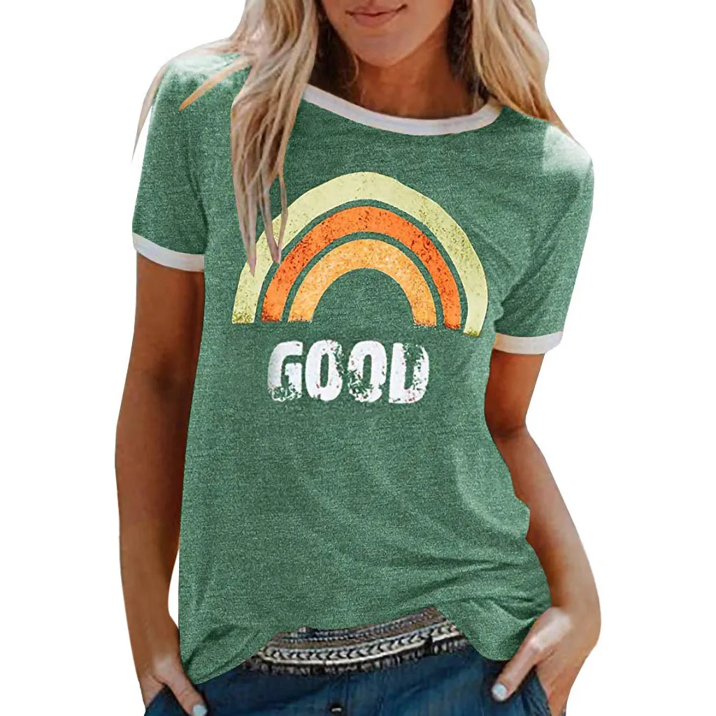

Women Summer Letters Printing Short Sleeve T Shirt Casual Tunic Tops Letter Printed Short Sleeve shirt