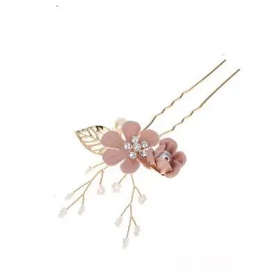 Pink 2 KMVEXO роскошные розовые и голубые расчески с цветами для волос, головной убор для невесты, свадебные аксессуары для волос, золотые листья, ювелирные украшения для волос, заколки для волос - Окраска металла: Pink 2