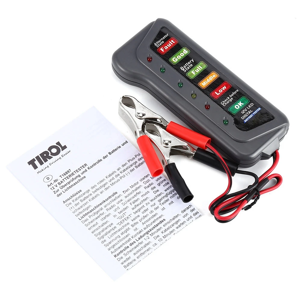 VicTsing T16897 12 в цифровой Батарея Генератор тестер с 6 светодио дный фонари дисплей