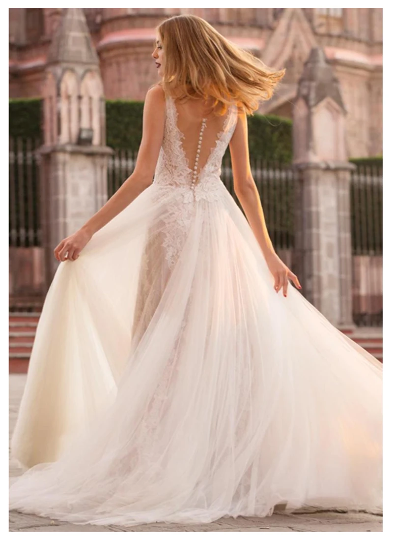 LORIE Beach Wedding Dress 2019 See Through Appliques Lace Tulle A-Line Custom Made Princess Gown Bridal | Свадьбы и торжества