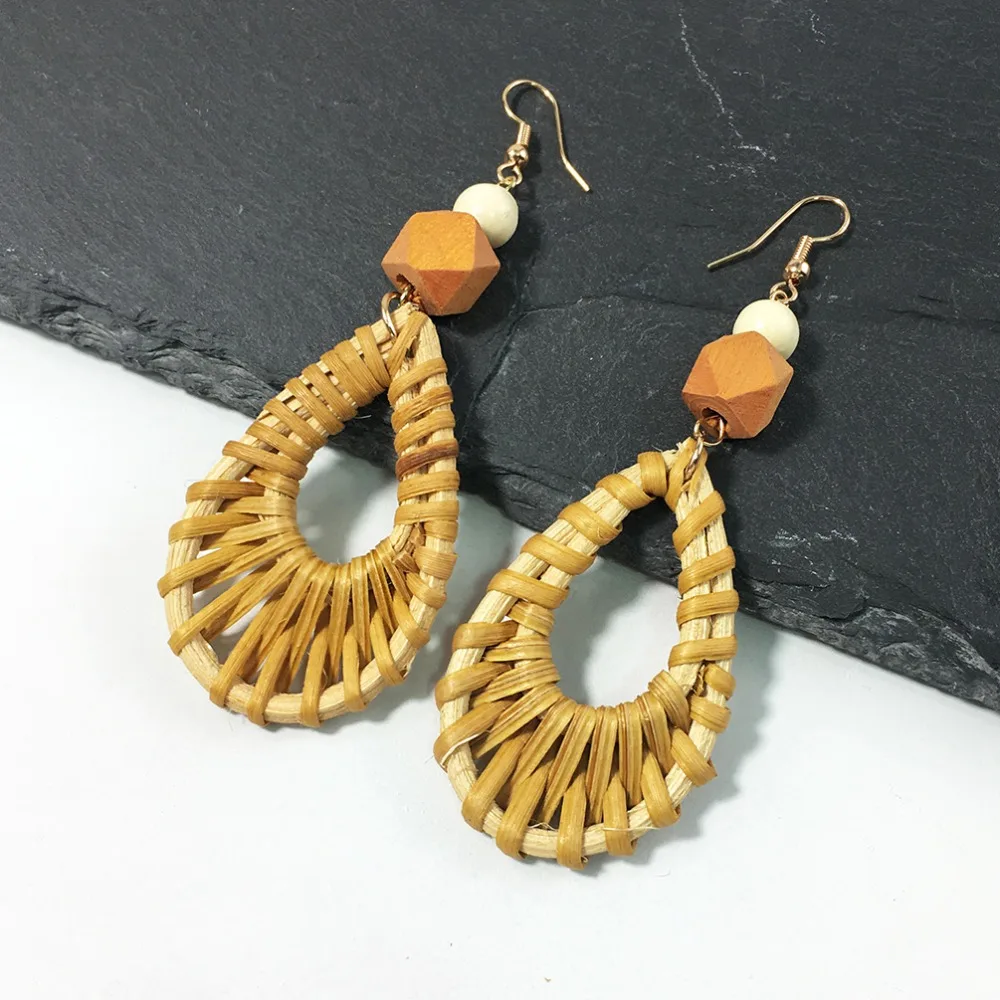 Женские Висячие серьги ручной работы MANILAI длинные массивные из ротанга богемные
