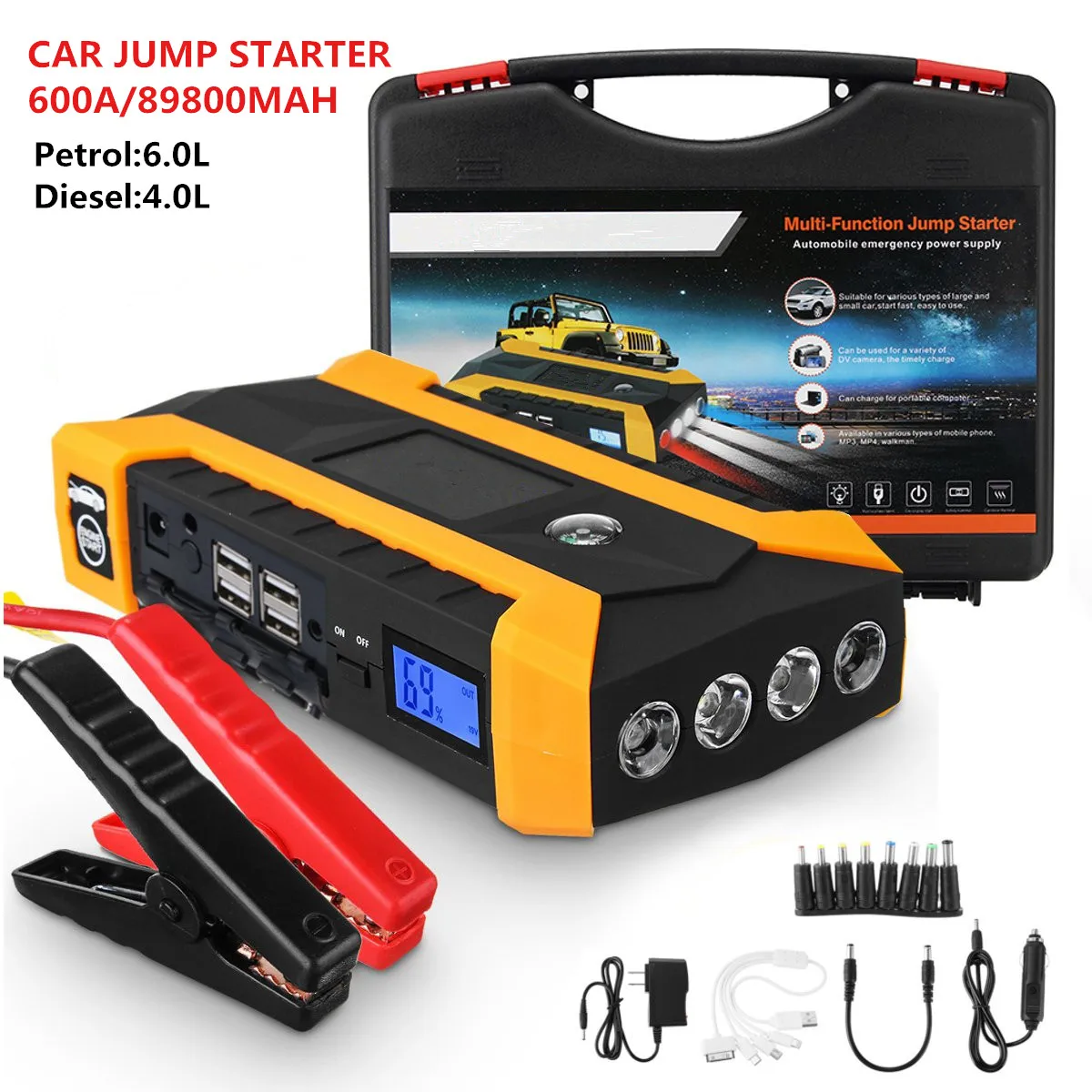Type A Orange 12V 600A Портативный автомобиль скачок стартер Многофункциональный Авто Батарея усилитель Зарядное устройство Booster чрезвычайных Мощность power Bank пусковое устройство - Цвет: Type A Orange