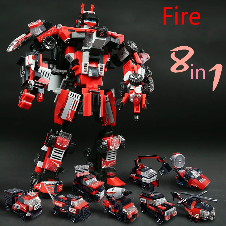 Новая игрушка 8in1 серии Engineering/Fire/Полиция робот автомобили Строительные блоки