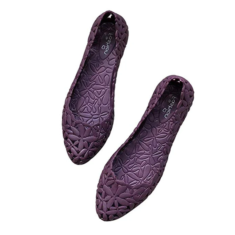sandalYMX67 purple Женская обувь на плоской подошве; коллекция года; сезон лето; уличная пляжная обувь без застежки; женская прозрачная обувь с цветочным узором; Лидер продаж; Модные балетки на плоской подошве с острым носком - Цвет: sandalYMX67 purple