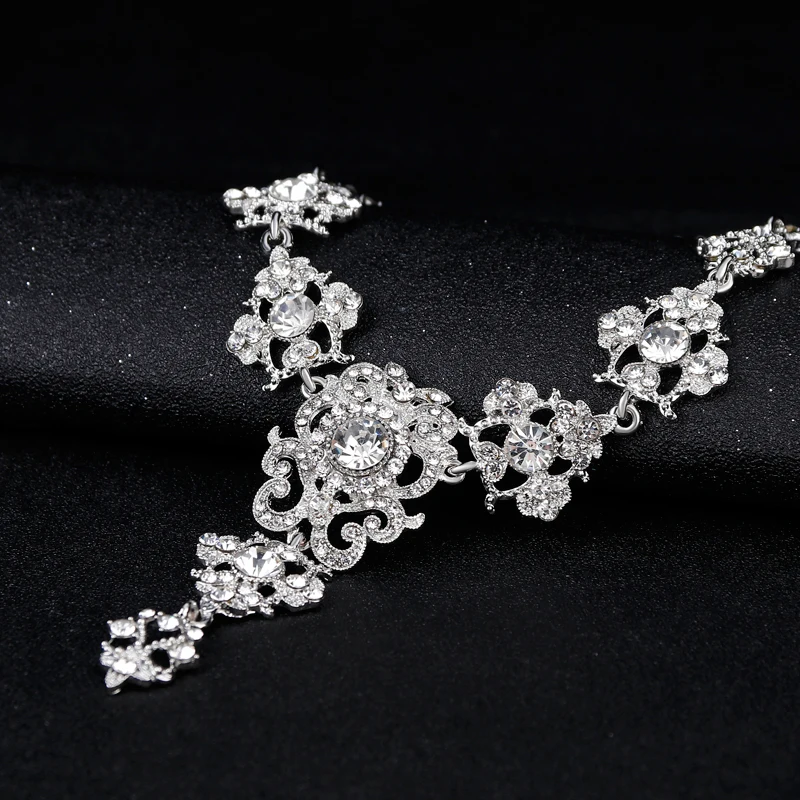 Bridal Wedding Rhinestone Luxury Fashion High Quality Bride jewelry Women Geometric Necklace Earrings Jewelry Set | Украшения и