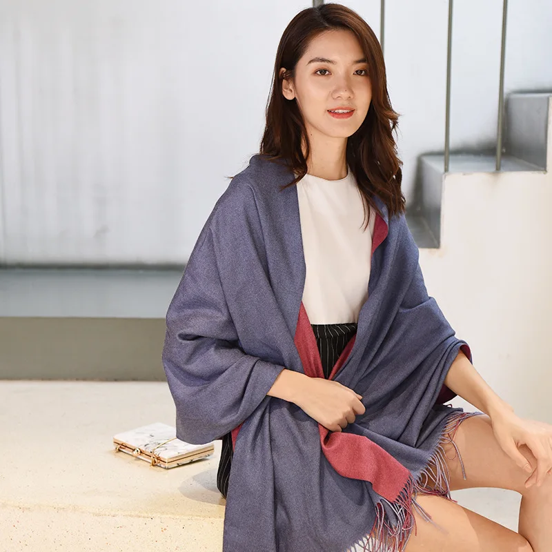 

New arrival fashion winter long temperament soft solid scarf comfortable warm women thick knit trend dual-use tassel shawl