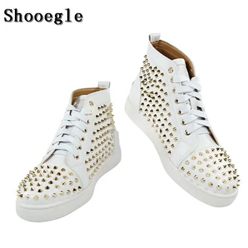 SHOOEGLE/модные белые мужские туфли с заклепками; повседневные эспадрильи; ботильоны на высокой платформе; высококачественные кроссовки; zapatillas hombre