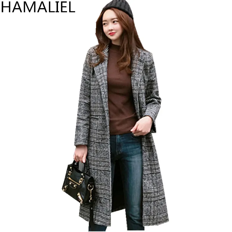 Женская шерстяная Верхняя одежда HAMALIEL черная клетчатая твидовая отбеленная