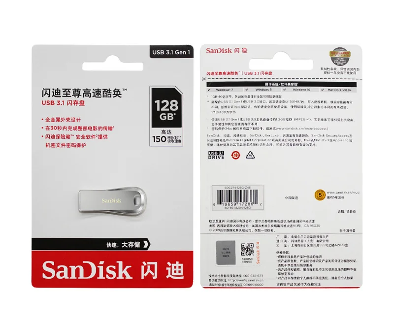 USB 3,1 sandisk CZ74 USB флеш-накопитель 16 ГБ 32 ГБ высокая скорость 150 МБ/с./с 128 ГБ металлическая ручка-накопитель 64 Гб мини u-диск USB карта памяти