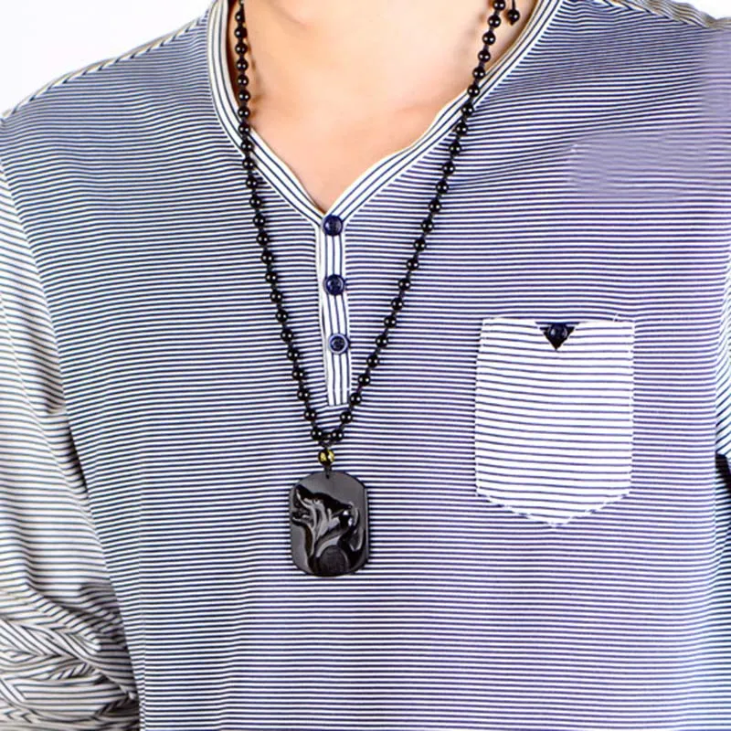 Новинка обсидиан резьба голова Волка амулет кулон ожерелье счастливое счастье