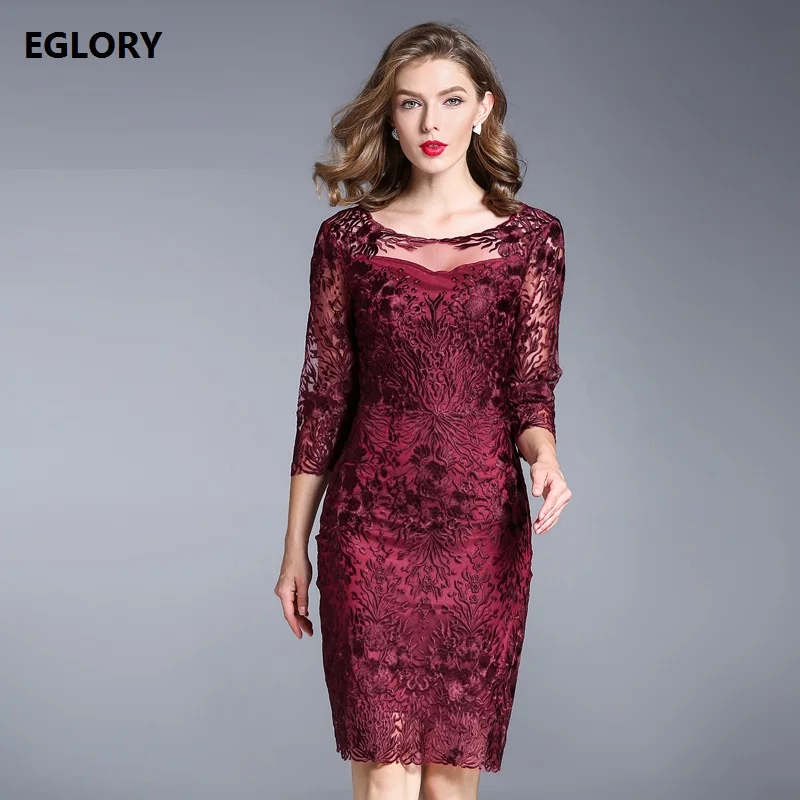 

Ever Pretty Party Cocktail Women Plus Size 3XL Dress 2020 Spring Autumn Fashion Female Allover Embroidery Dress Bodycon Sheath