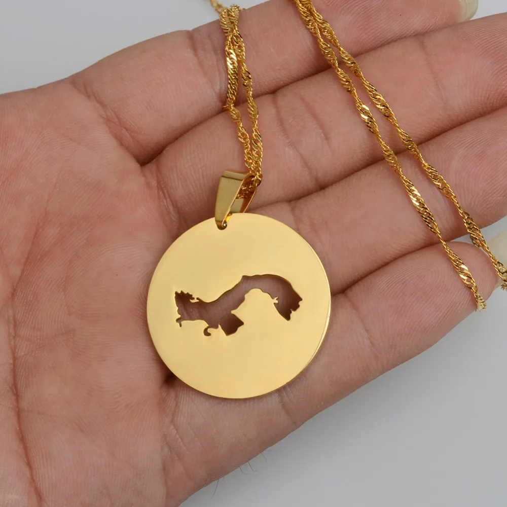 Ожерелье с подвеской в виде карты Панамы для женщин и мужчин золотистого цвета