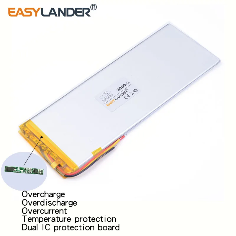 Литий-полимерный аккумулятор 3-линейный 3570155 емкостью 3800 мАч и защитной платой для использования в планшете Toshiba TA7801W и видеоиграх.