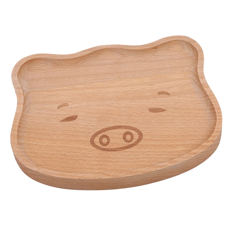 

1pc New Wood Infant Cute Feeding Plate Fruit Dishes Kids Car Cat Panda Shaped Child Tableware