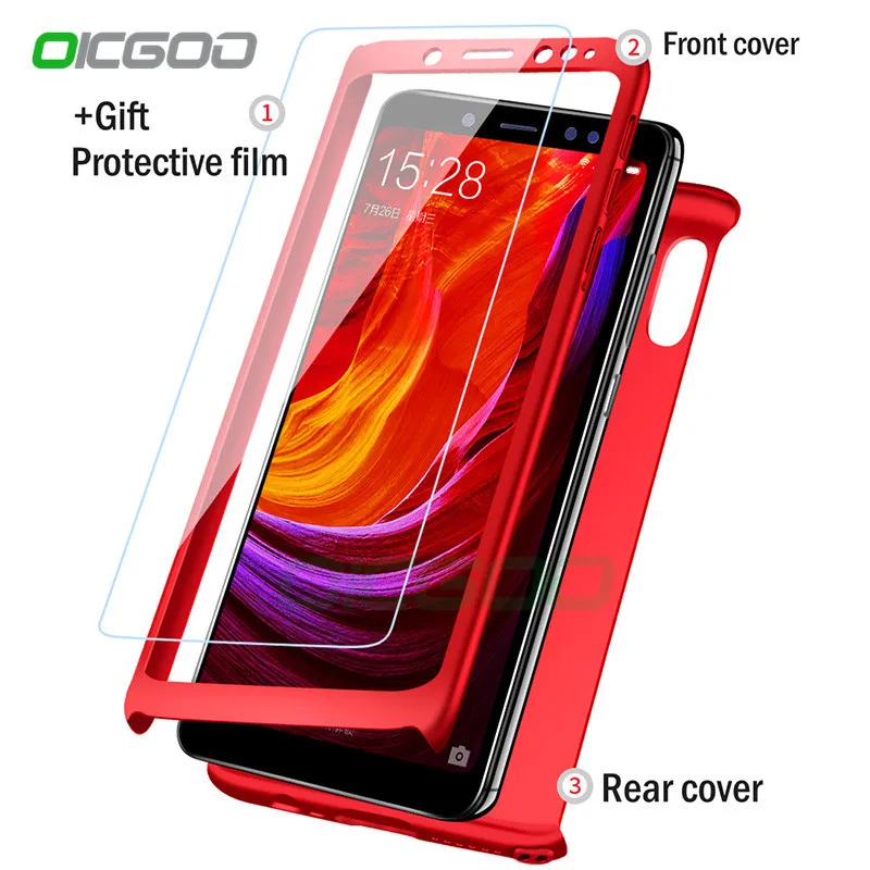 OICGOO 360 градусов защитный чехол для Xiaomi Redmi 4X 4A 5A 5 Plus с закаленным стеклом Note