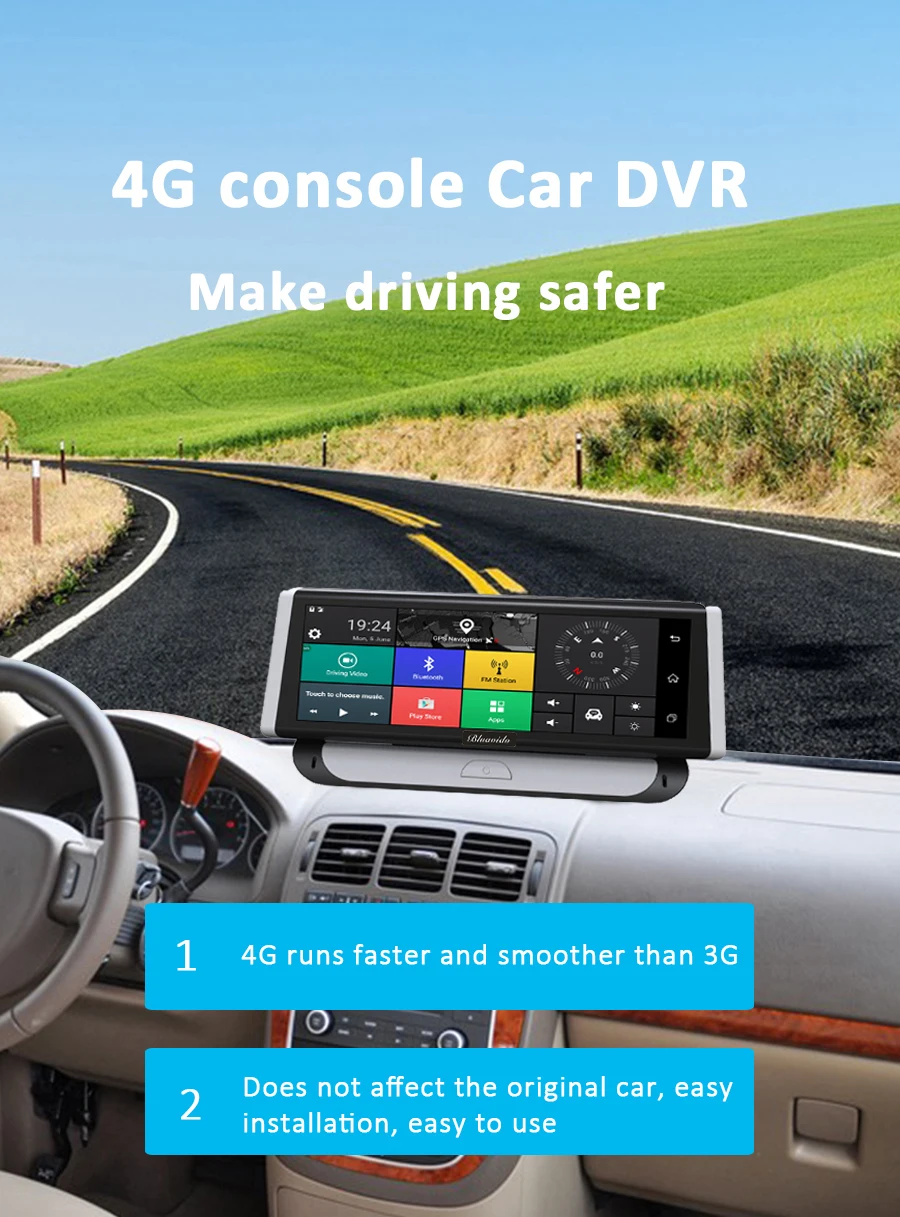 Автомобильный видеорегистратор Bluavido " ips 4G Android, gps камера ADAS Sygic Navigation Full HD 1080 P, Автомобильный видеорегистратор с двумя объективами, парковочный монитор