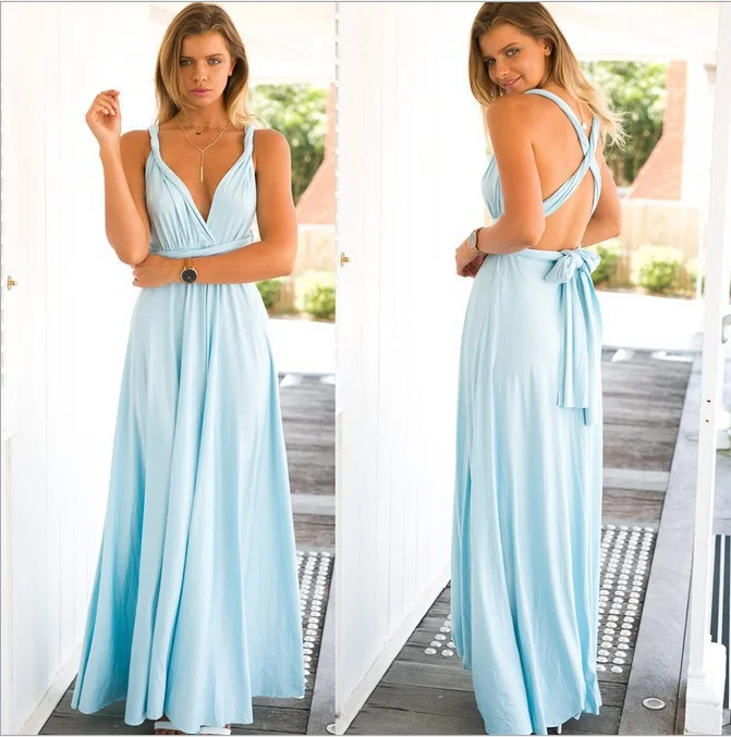 blue Sexy dress Multiway Wrap Convertible Boho Maxi Club Red Dress Bandage Long Dress Party Bridesmaids Infinity Robe Longue Femme - Цвет: blue