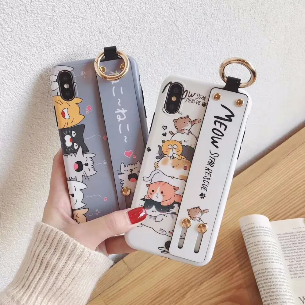 Cartoon cat wrist strap is for iPhone 6 6plus 7 7plus mobile phone case x back cover |