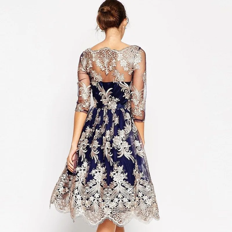 Платье женское кружевное с вышивкой цветочным принтом и вырезом лодочкой|dress
