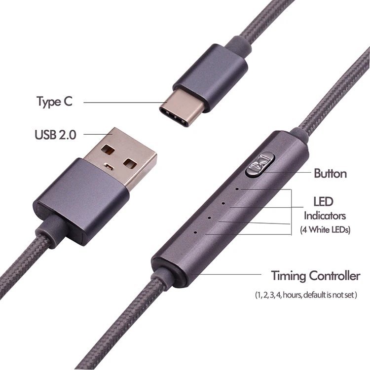 Ranboda 1 м 2 м usb type C кабель с таймером 2.4A Быстрая зарядка нейлоновый плетеный кабель type-C для samsung huawei xiaomi черный