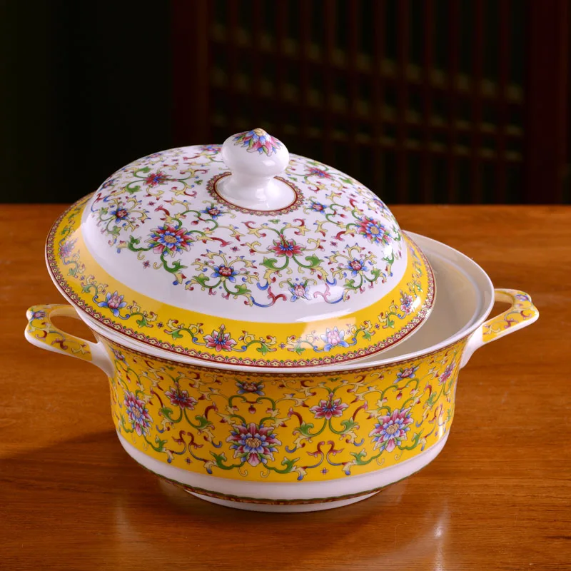 Керамическая посуда Jingdezhen с роскошным рисунком суповая кастрюля крышкой и