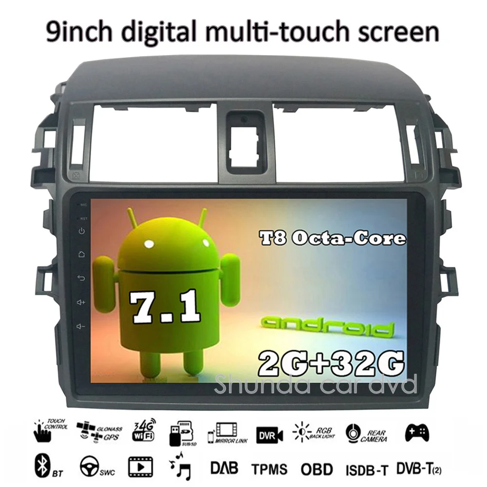 Shunda HD 9 &quot8 core Android 7 1 T8 для Toyota Corolla 2007 2011 dvd плеер автомобиля с BT WI FI 3g 4 г gps SWC радио