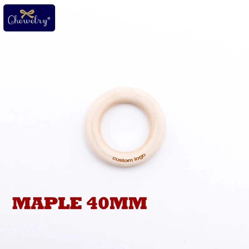Maple Wood40mm Заказное гравированное буковое деревянное кольцо, 50 шт., детский прорезыватель, деревянные заготовки, прорезыватель, 20 кленовых бусин, детский продукт, сделай сам, ремесла для детских игрушек - Color: Maple Wood40mm