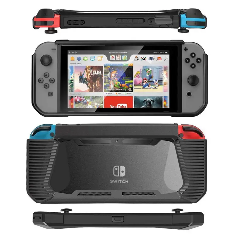 Защитный чехол для Ni ntendo Switch черный мягкий из ТПУ амортизирующий бампер Nin tendo 2017