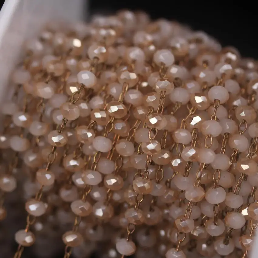 

5Meter/Lot Champagne&White 2x3mm Glass Rosary Chain,Faceted Rondelle Link Brass Wire Wrapped Chain Necklace Jewelry Supplies